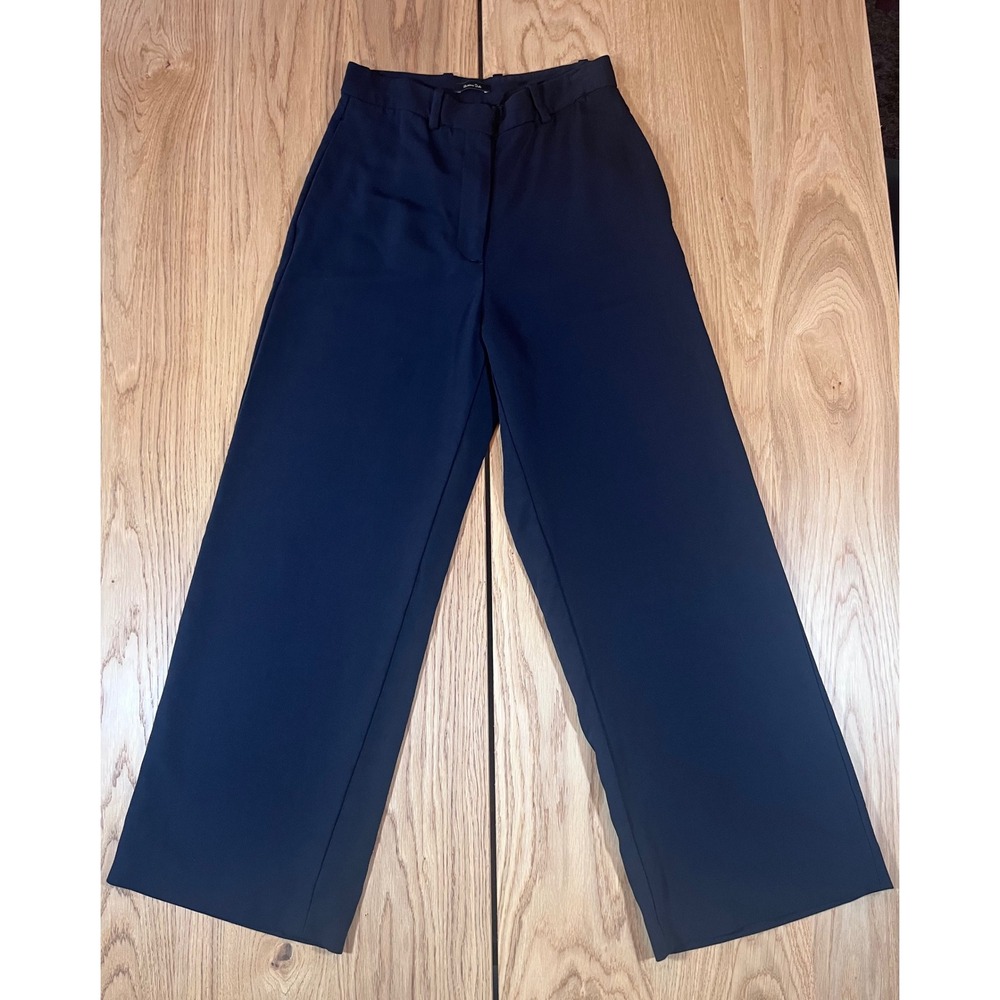 Massimo Dutti Wide Leg Trousers Women Size 6 Black Minimalist Wool Blend
